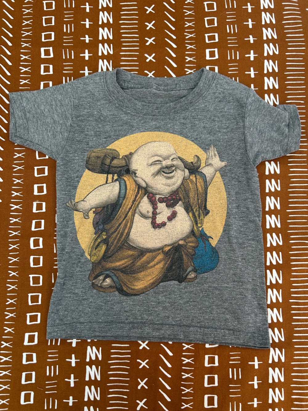 Kids indie Gray Short Sleeve Tee with Happy Buddha Graphic